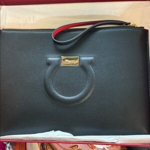 Salvatore Ferragamo Black and Red Leather Wristlet
